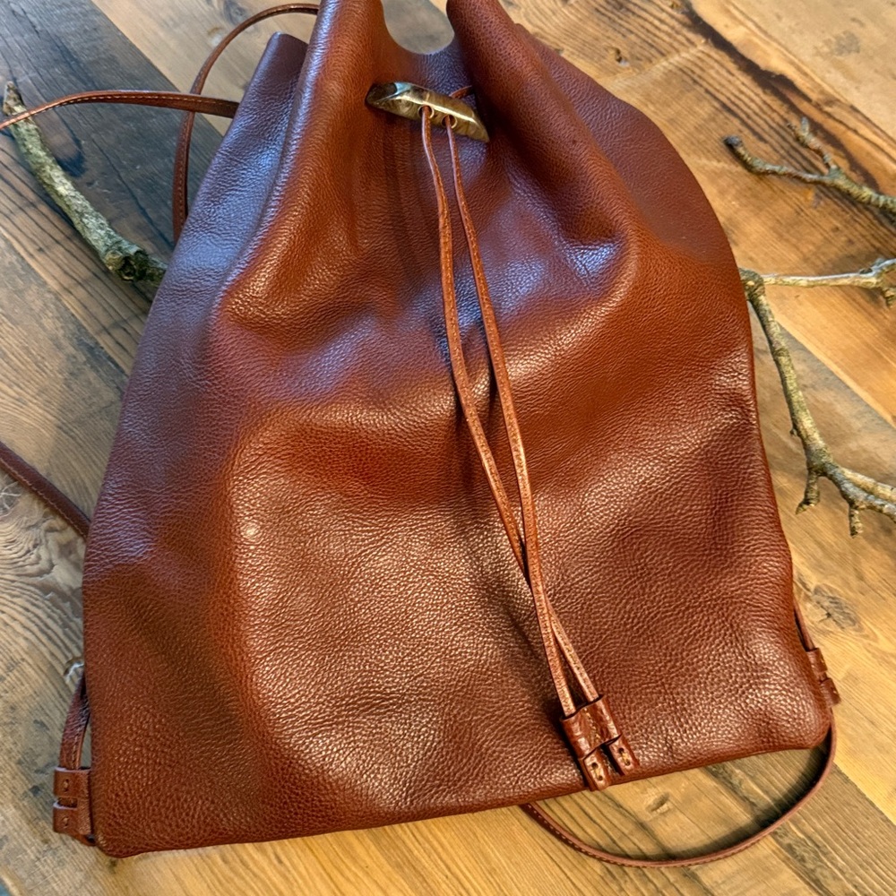 Lucky Brown Leather Drawstring Backpack